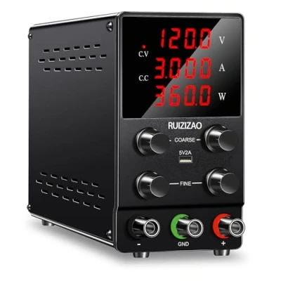 Afbeelding van RUZIZAO Laboratoriumvoeding, 120 V, 3 A, DC, verstelbaar, 4 cijferig led display, met USB poort 5 V/2 verstelbare voeding, gestabiliseerd