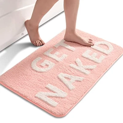 Afbeelding van QJHOMO Schattige roze en witte badmat antislip wasbare grappige zachte microvezel absorberende douchemat badkamermat 50 x 80 cm