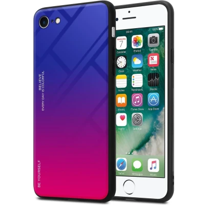 Afbeelding van Cadorabo Hoesje geschikt voor Apple iPhone 7 / 7S 8 SE 2020 in PAARS ROOD Tweekleurige beschermhoes van TPU silicone Case Cover en achterzijde gehard glas