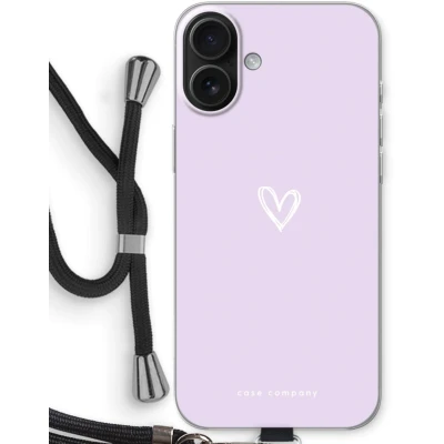 Afbeelding van Case Company® hoesje met Koord geschikt voor iPhone 16 Plus Klein hartje paars Telefoonhoesje Zwart Bescherming aan alle Kanten en Over de Schermrand