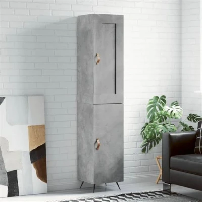 Afbeelding van Hoge kast 34,5x34x180 cm bewerkt hout betongrijs