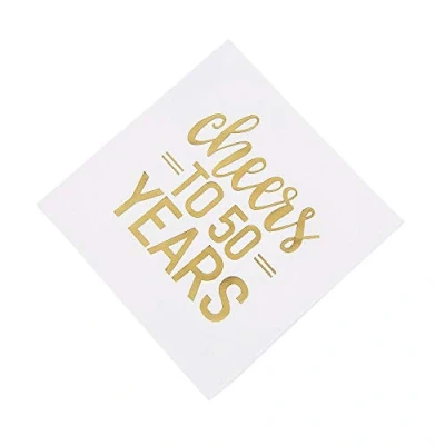 Afbeelding van Unique Party 72571 50 jaar Luncheon Gold Theme Foil Stamped, Paper Napkins Cheers