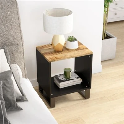 Afbeelding van Salontafel 40x31x46 cm massief mangohout en bewerkt hout