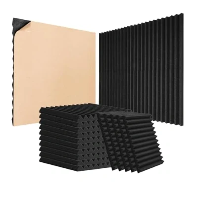 Afbeelding van VEVOR Acoustic Foam Panels, 48 stuks 12 x 1 inch, zelfklevende hoge dichtheid geluidsdichte wandpanelen, brandwerende akoestische panelen, geluidsabsorberende panelen voor studio wand en