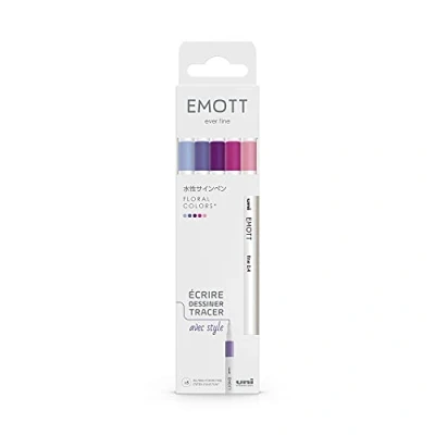 Afbeelding van Uni Emott Fineliner stiften Bloem kleuren set van 5