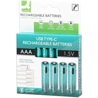 Afbeelding van Q CONNECT USB C herlaadbare batterijen AAA, blister van 4 stuks