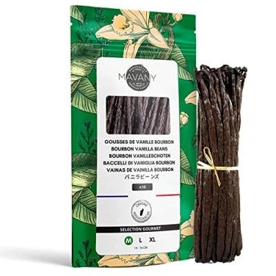 Afbeelding van Mavany 10 vanillestokken van MADAGASCAR/BOURBON geselecteerde gourmetkwaliteit voor gebak/keuken maat 14 tot 16 cm ca. 25 gram verpakking in hersluitbare vershoudzak