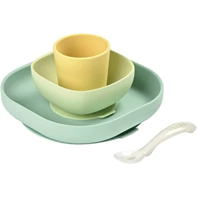 Afbeelding van Béaba Silicone maaltijdset Kinderservies 4 delig Groen/geel