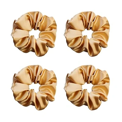 Afbeelding van Set van 4 haarelastiekjes pure zijde 22 momme Hair Friendly Luxury Stretch Curly Goud