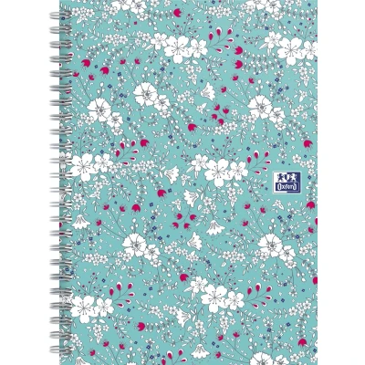 Afbeelding van Oxford Floral hardcover spiraalschrift, ft B5, 60 vel, geruit 5 mm, turkoois spiraalschrift