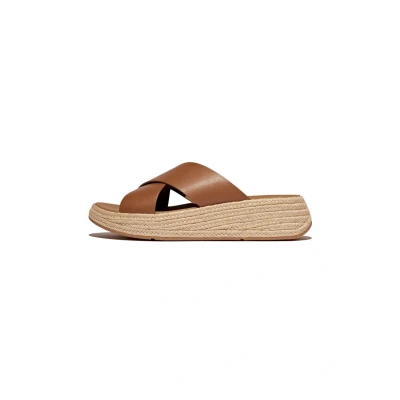 Afbeelding van FitFlop F Mode Espadrille Leather Flatform Cross Slides BRUIN Maat 38