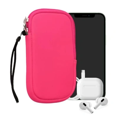 Afbeelding van kwmobile telefoontasje universeel geschikt voor M 5,5&quot; smartphones 15,2 x 8,3 cm Hoesje met rits en polslusje In neon roze