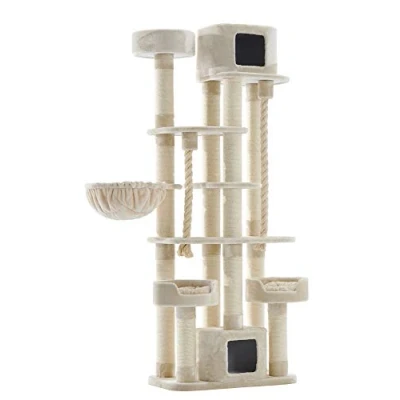 Afbeelding van Nobby Krabmeubel Kyla Krabpaal Huisje XXL Creme Beige Touw Hangmat Grote Kat Zware Maine Coon 209 cm hoog