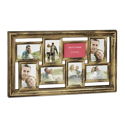 Afbeelding van Relaxdays fotolijst collage 8 foto‘s vintage collagelijst fotokader 10x15 cm lijst goud