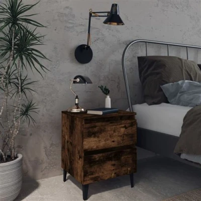 Afbeelding van vidaXL Nachtkastje met metalen poten 40x35x50 cm gerookt eikenkleurig