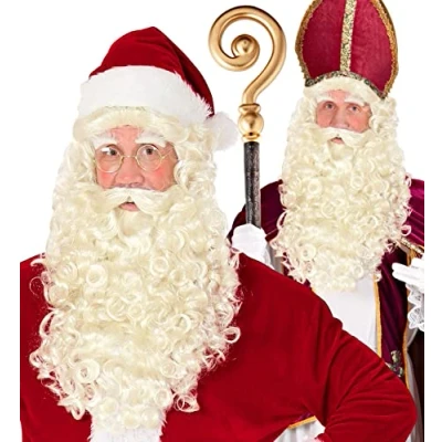Afbeelding van Widmann Sinterklaas Kostuum December Set Sinterklaasbaard En Pruik Wit / Beige Kerst Verkleedkleding