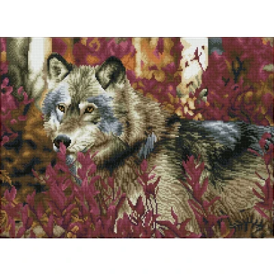 Afbeelding van DQ12.001 Diamond Dotz® Hobby pakket painting volwassenen Wolf in een herst bos 42 x 57cm Vierkante steentjes volledig