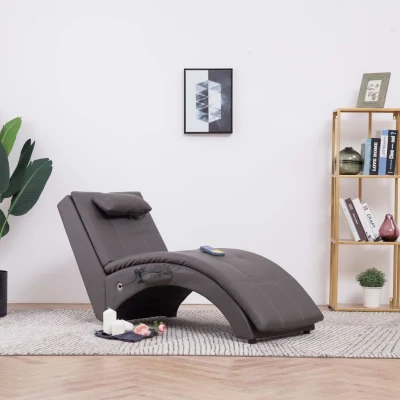 Afbeelding van Massage chaise longue met kussen kunstleer grijs