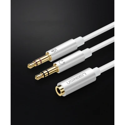 Afbeelding van UGREEN AV140 AUX audio splitter koptelefoon + microfoon naar 3.5mm mini jack kabel, 28cm, ABS (wit)
