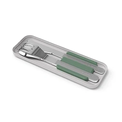 Afbeelding van monbento Bestekset lunchbox Slim Natural Groen 3 delige vork mes lepel Nomadisch bestek voor Bentos MB Original en Square Werk/School/Picknick Roestvrij staal
