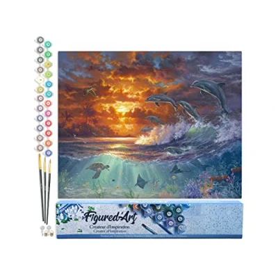 Afbeelding van Figured&#039;Art Schilderen op Nummer Volwassenen canvas Oceaan en zonsondergang Handwerk acrylverf Kit DIY Compleet 40x50cm zonder frame