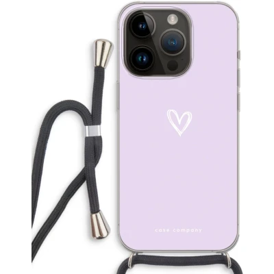 Afbeelding van Case Company® hoesje met Koord geschikt voor iPhone 14 Pro Klein hartje paars Telefoonhoesje Zwart Extra Bescherming aan alle Kanten en Over de Schermrand