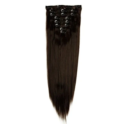 Afbeelding van S noilite Clip in Hairextensions, echt haar, 8 strengen, 18 clips, 66 cm, recht donkerbruin