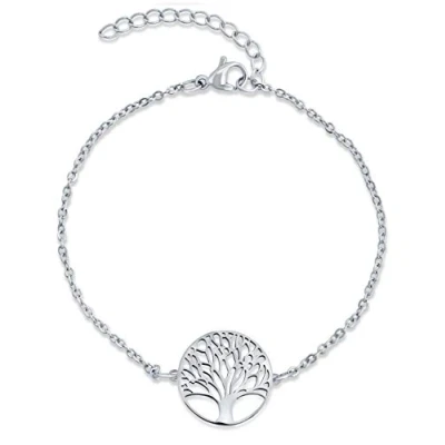 Afbeelding van Nuoli® Armband levensboom, 15 + 5 cm, verstelbaar, voor dames en meisjes, Roestvrij staal, staal