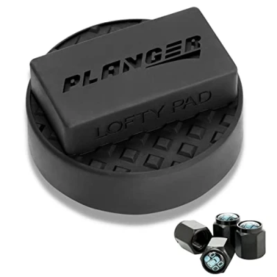 Afbeelding van PLANGER Rubberen pad voor krik + 4 ventieldoppen (voor BMW, Mini &amp; Opel) op krik, beschermt auto&#039;s en SUV&#039;s door vorm rubber