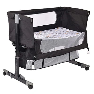 Afbeelding van cododo Babybed, 3 in 1 wieg met matras en muggennet, hoogte verstelbaar, beweegbare babywieg voor pasgeborenen/baby&#039;s, bed opbergmand (92 x 58 70 90 cm, zwart)