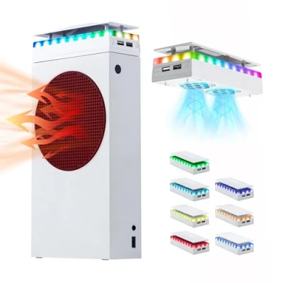 Afbeelding van Mcbazel Stofkap voor Xbox Serie S ventilator met 7 RGB lichteffecten, ondersteunt 4000/4300/4500 rpm, gegevensoverdracht, oplaadpoort, dubbele koeler