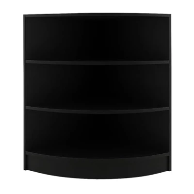 Afbeelding van Comptoir de Vente Unité Coin en MDF Mélamine Noir LM60 Meuble Rangement Modulaire Incurvé 3 Étagères Internes Devant Ouvert 60 x 90 cm Affichage Marchandise Vêtements Bijoux Commerce