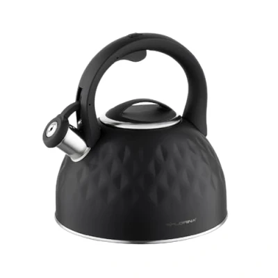 Image de FLORINA Bouilloire Inox (2,5 l) I Sifflante DIAMANTE Poignée Résistante à la Chaleur non Electrique Induction, Gaz Pour Thé et Café Couleur: Noir