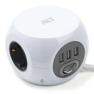 Afbeelding van ACT AC2410 Vierkante stekkerdoos (PDU)/Powerblok 3 Sockets Type F USB A poorten Wit