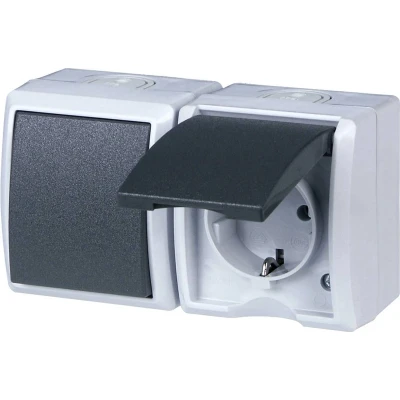 Afbeelding van REV 0510231777 Schakel /stopcontact combinatie Compleet AquaForm Lichtgrijs
