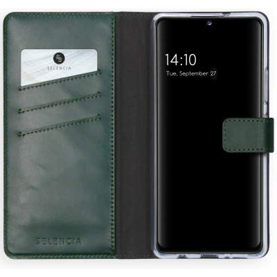 Afbeelding van Selencia Hoesje Geschikt voor Samsung Galaxy A42 Met Pasjeshouder Echt Lederen Bookcase Groen