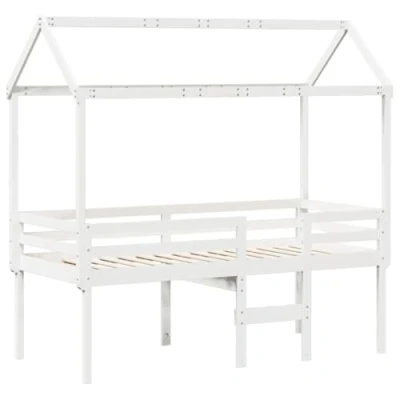 Afbeelding van vidaXL Hoogslaper met dak massief grenenhout wit 80x200 cm