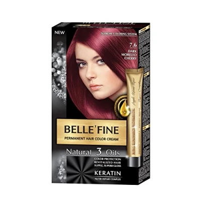 Afbeelding van Belle `Fine No.7.6 Haarkleurcrème donkere morelo kersen met keratine, argan, amandel en olijfolie