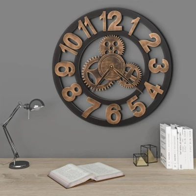Afbeelding van Wandklok 58 cm metaal goudkleurig en zwart