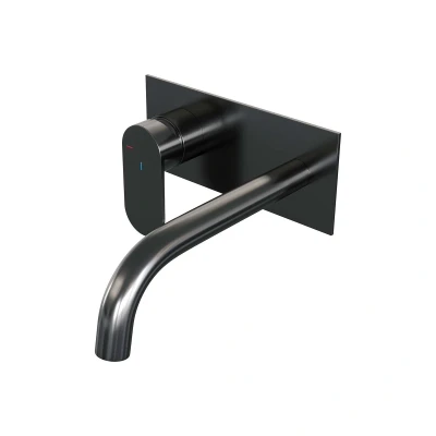 Afbeelding van Brauer gunmetal Edition Wastafelmengkraan inbouw gebogen uitloop rechts hendel breed plat afdekplaat model C2 PVD geborsteld