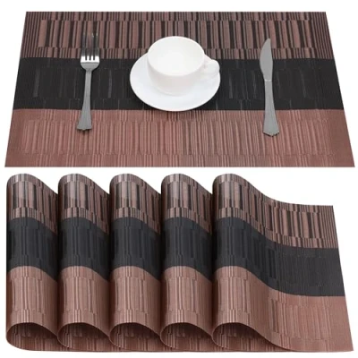 Afbeelding van Belle Vous 6 Pack of Copper &amp; Black Placemats PVC Non Slip, Tear Resistant Washable Place Mats Easy To Clean, Heat Waterproof Table for Kitchen, Dining Table, Restaurant Hotel