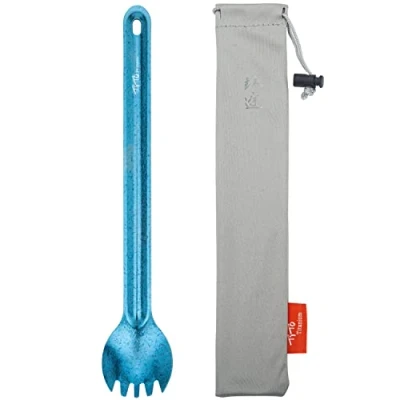 Afbeelding van TiTo Titanium Milieuvriendelijke ultralichte lepel en vork met lange steel voor kamperen, wandelen, reizen, picknick tas (blauwe vork)