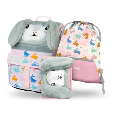 Afbeelding van Baagl Schooltas voor jongens en meisjes, 3 delige set Zippy 1e klas Basisschooltas met borstband Ergonomische schoolrugzak, Konijnen,