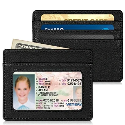 Afbeelding van Fintie Minimalistische slanke portemonnee met voorvak, RFID blokkering, creditcardhouder ID venster voor dames en heren, zwart., klassiek