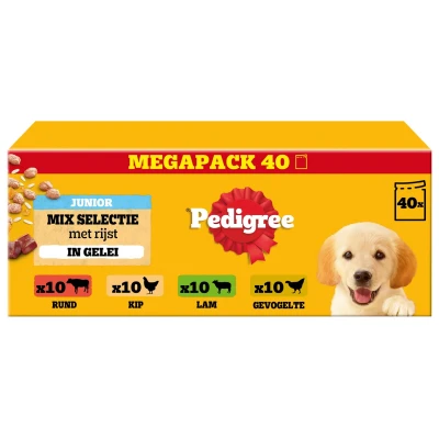 Afbeelding van Pedigree Junior Hondenvoer Mix Selectie in gelei Maaltijdzakjes 40 x 100 g