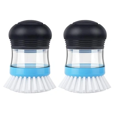 Afbeelding van MR.SIGA Set van 2 zeepdispenserborstels palm, keukenborstel voor het reinigen servies, pan, spoelbak, marineblauw/blauw