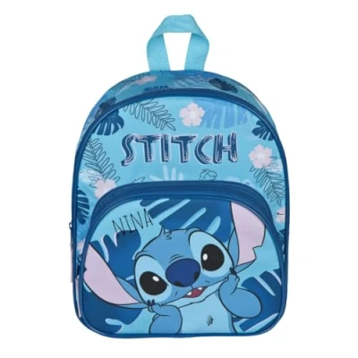 Afbeelding van Disney Stitch kleuterschoolrugzak gepersonaliseerd met naam, kinderrugzak voorvak, 2 vakken, 25,5 x 30,5 10 cm, Lilo &amp; rugzak blauw