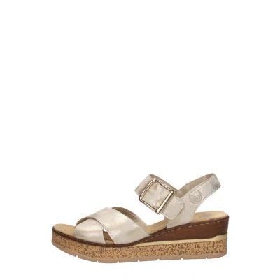 Afbeelding van Rieker Sandalen met plateauzool, Dames, Maat: 38, Goud Imitatieleer/ textiel