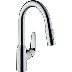 Afbeelding van hansgrohe Focus M42 ééngreeps keukenmengkraan 180 met uittrekbare vuistdouche, 2 straalsoorten chroom