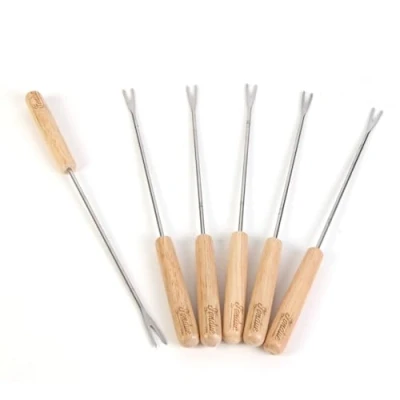 Afbeelding van Cook Concept Chocolade of kaas fondue vorken 6x stuks metaal/hout 22 cm losse extra vorkjes